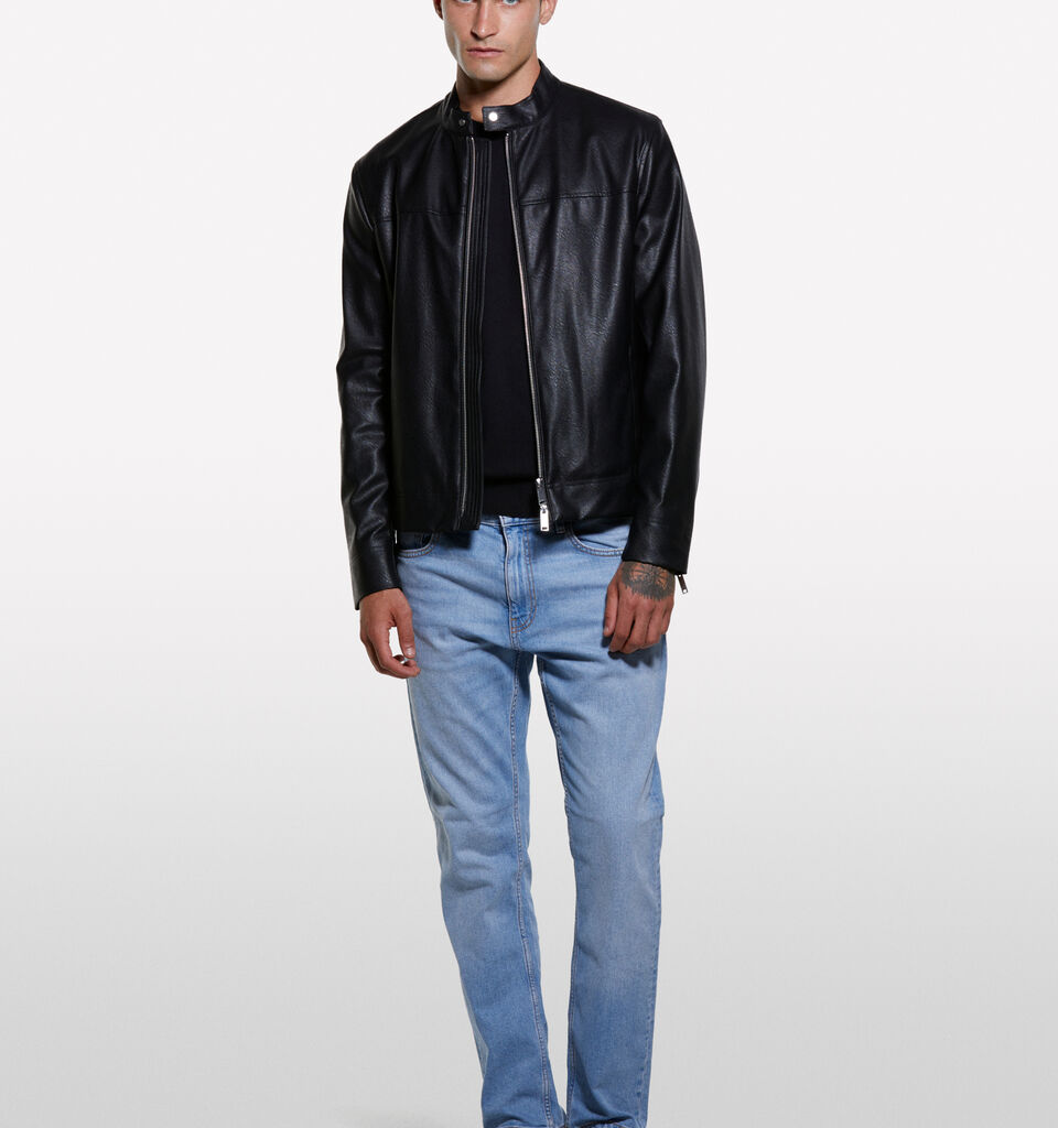 Black slim fit biker jacket - men's jackets and coats - Black | Sisley image number 1